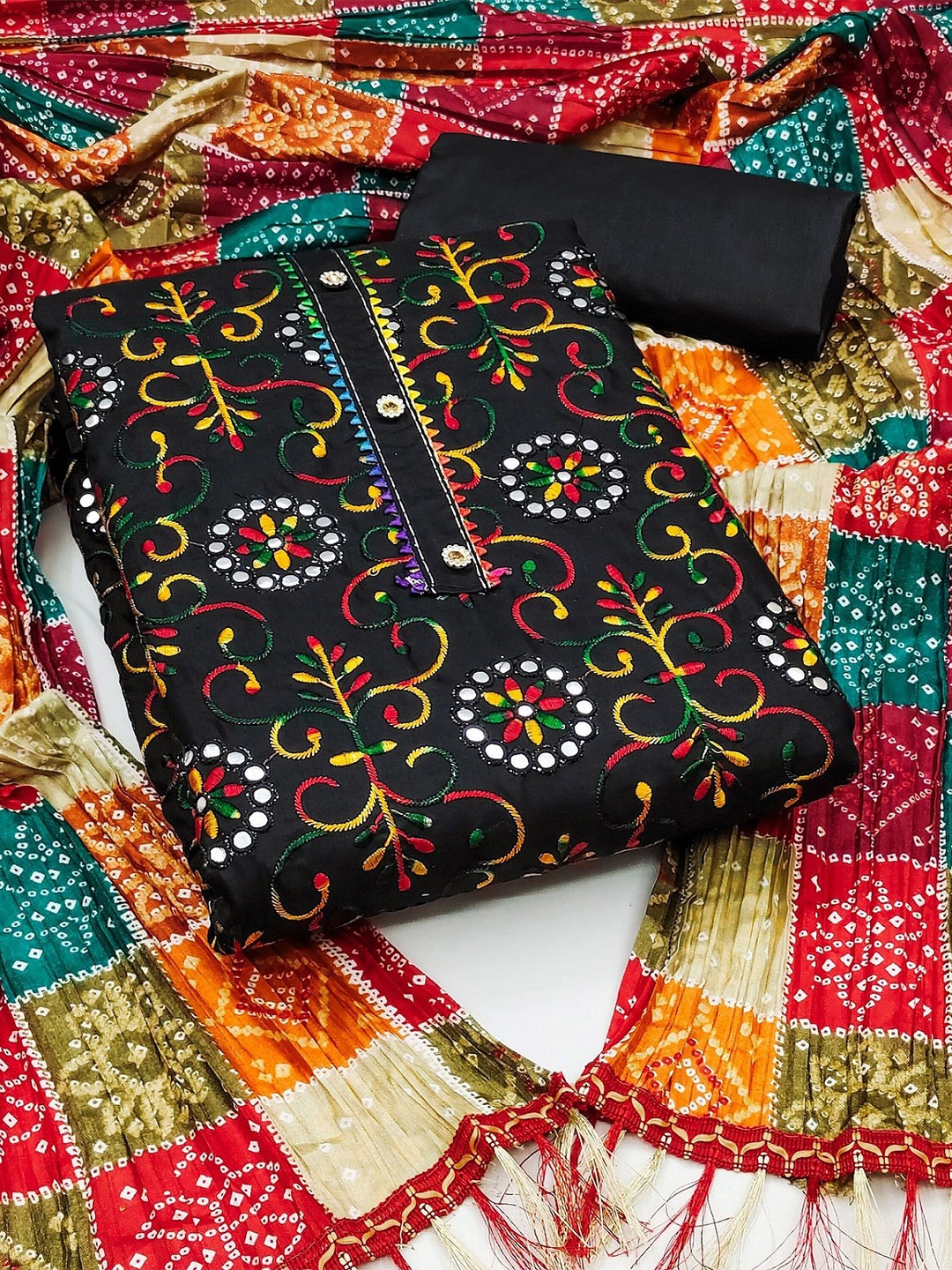 

Sidhidata Embroidered Unstitched Dress Material, Black