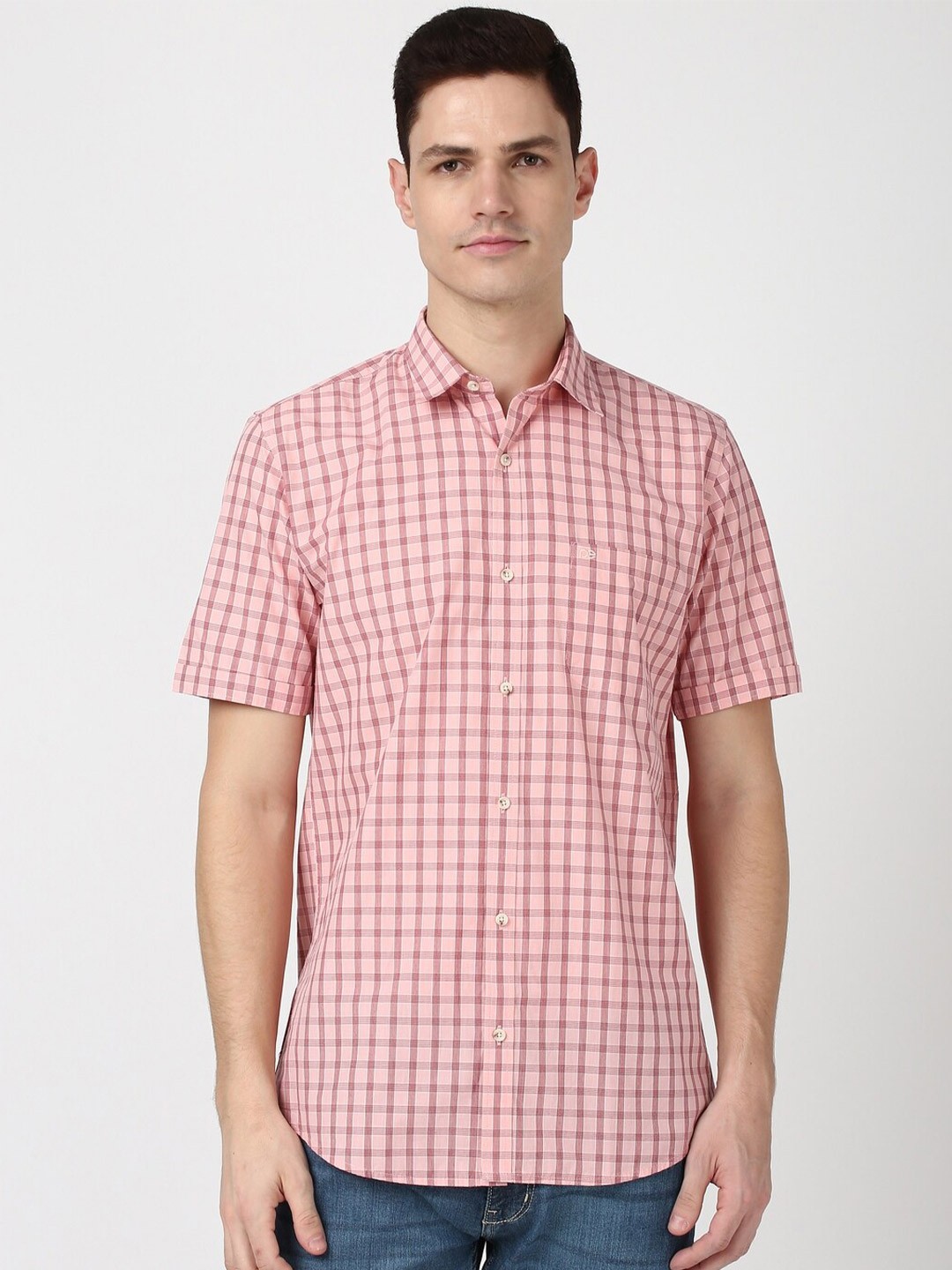 

Peter England Men Slim Fit Checked Casual Shirt, Pink