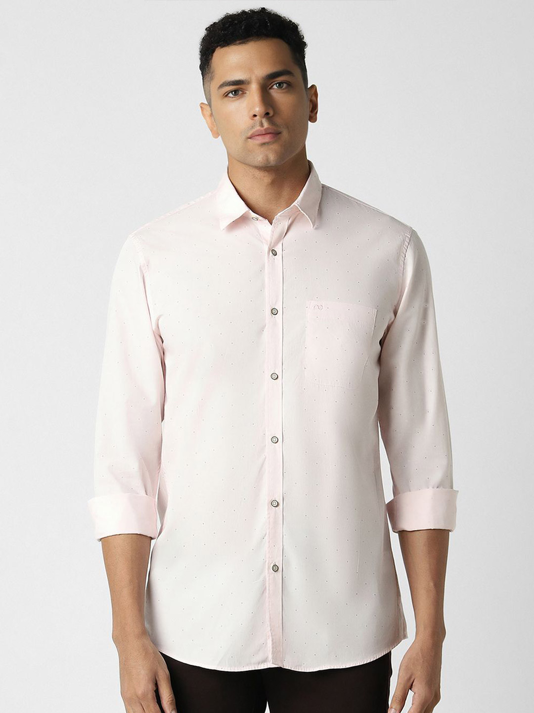 

Peter England Men Micro Ditsy Printed Spread Collar Casual Shirt, Pink