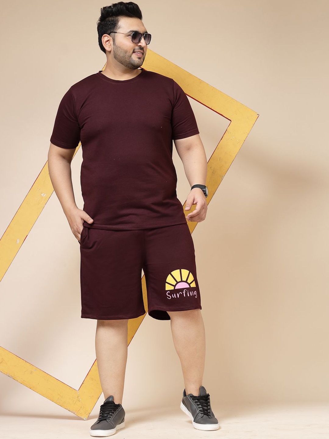 

Rigo Plus Size Pure Cotton Casual T-Shirt With Shorts, Red