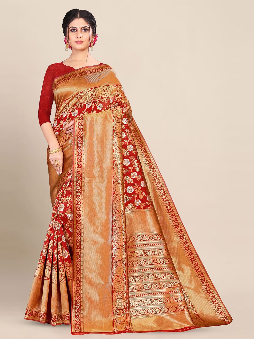 

Aldwych Woven Design Zari Banarasi Saree, Red
