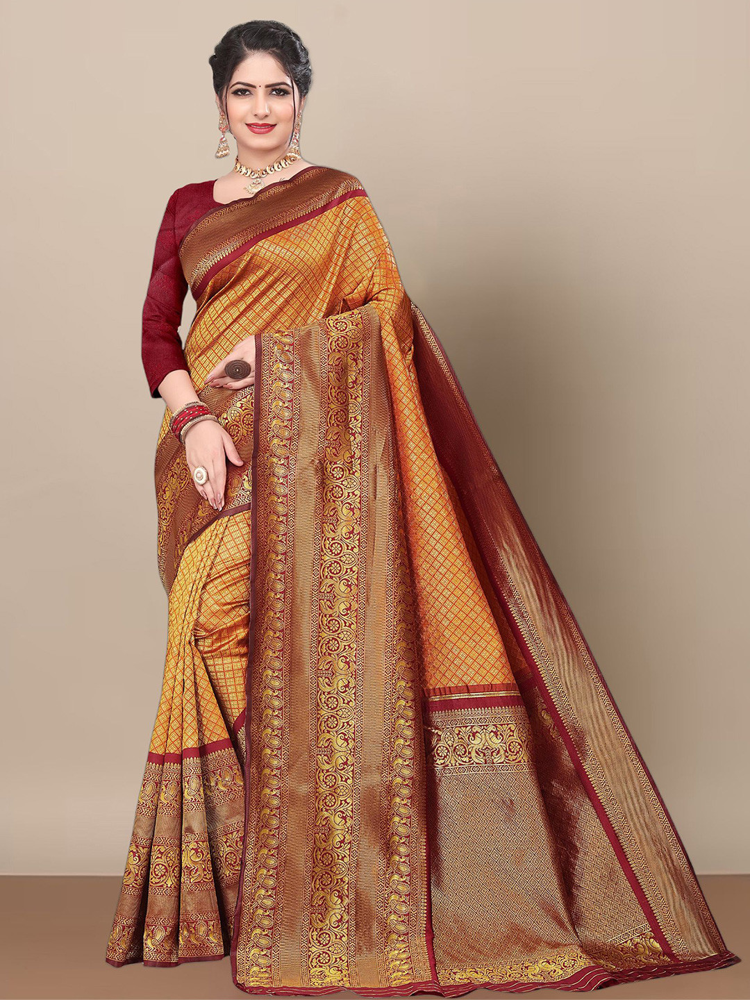 

Aldwych Woven Design Zari Banarasi Saree, Orange