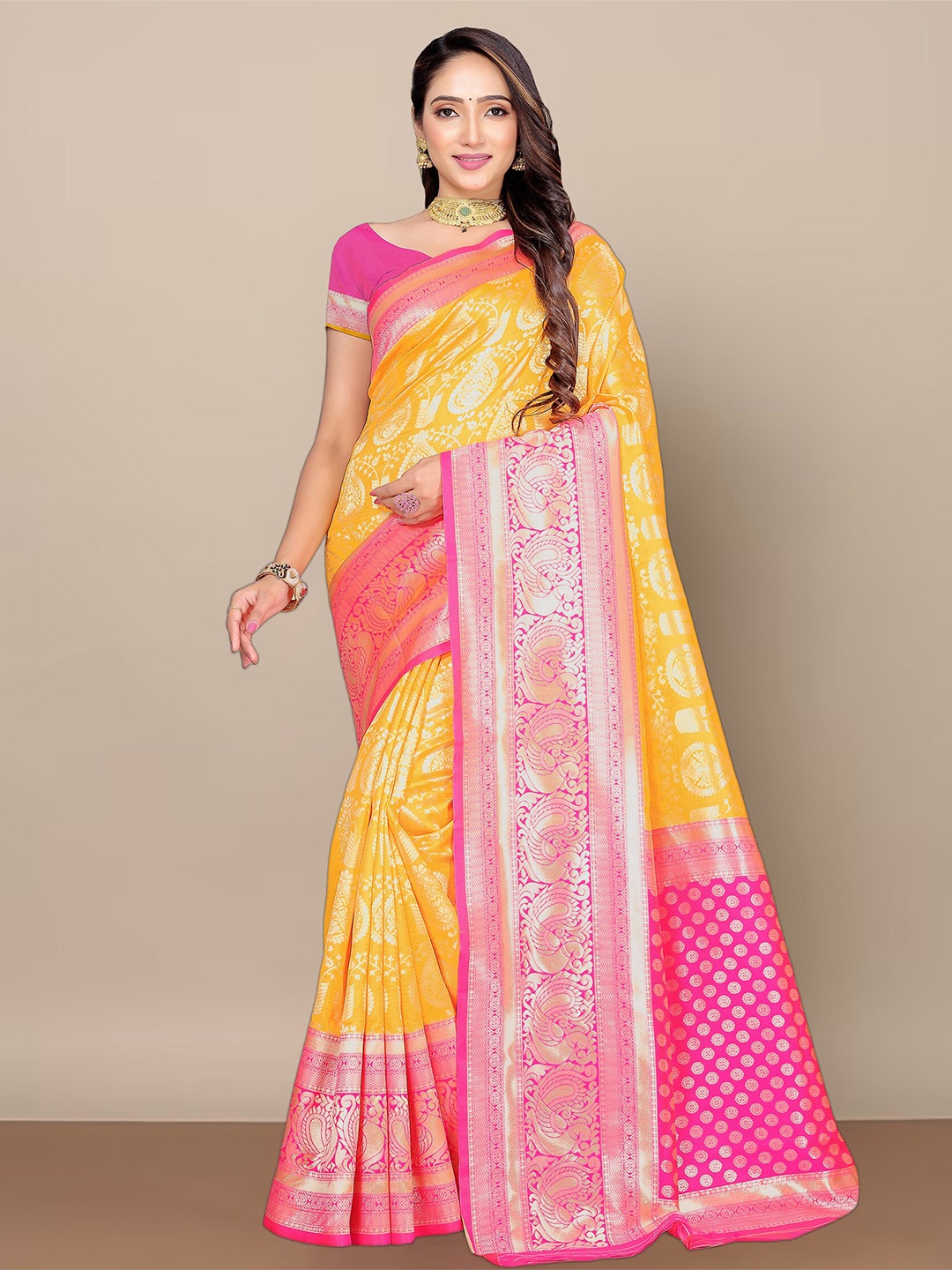 

Aldwych Woven Design Zari Banarasi Saree, Yellow