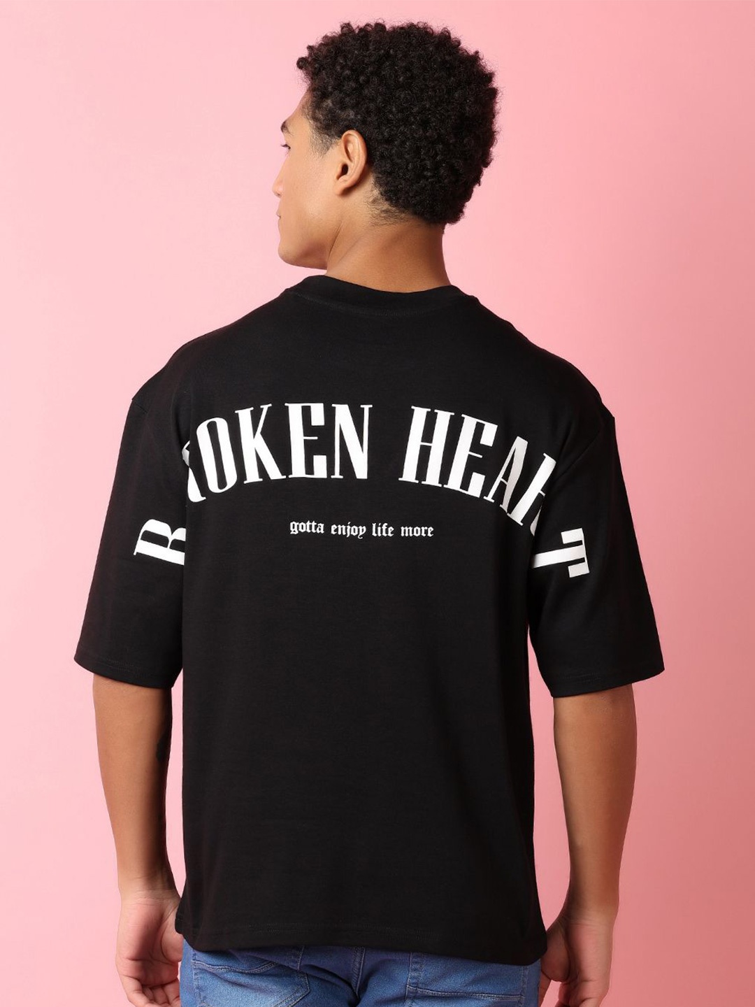 V-Mart Men Typography Printed Round Neck T-shirt, Black