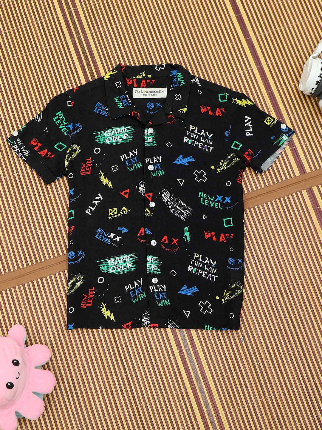 

The Lion and The Fish Boys Comfort Conversational Printed Casual Shirt, Black