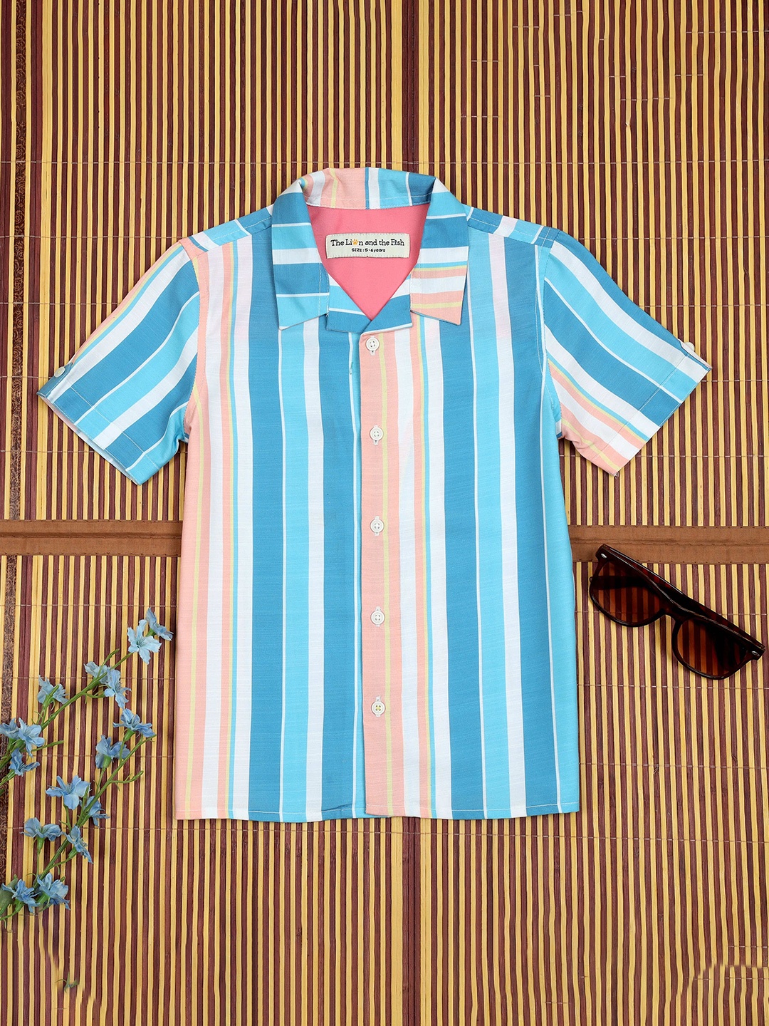 

The Lion and The Fish Boys Comfort Striped Casual Shirt, Turquoise blue