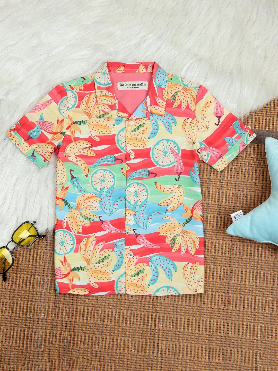 

The Lion and The Fish Boys Comfort Conversational Printed Casual Shirt, Red
