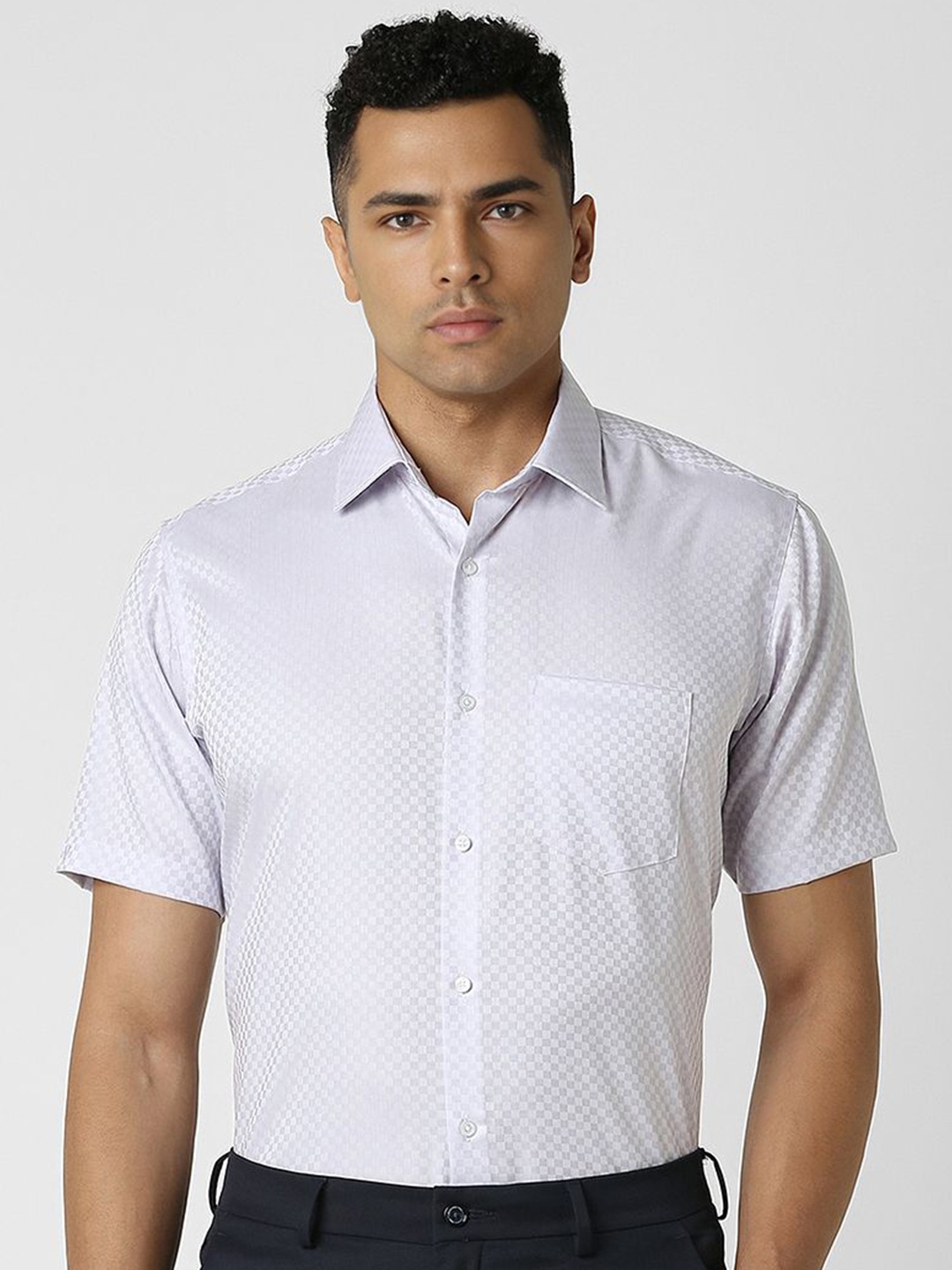 

Van Heusen Men Checked Spread Collar Formal Shirt, White