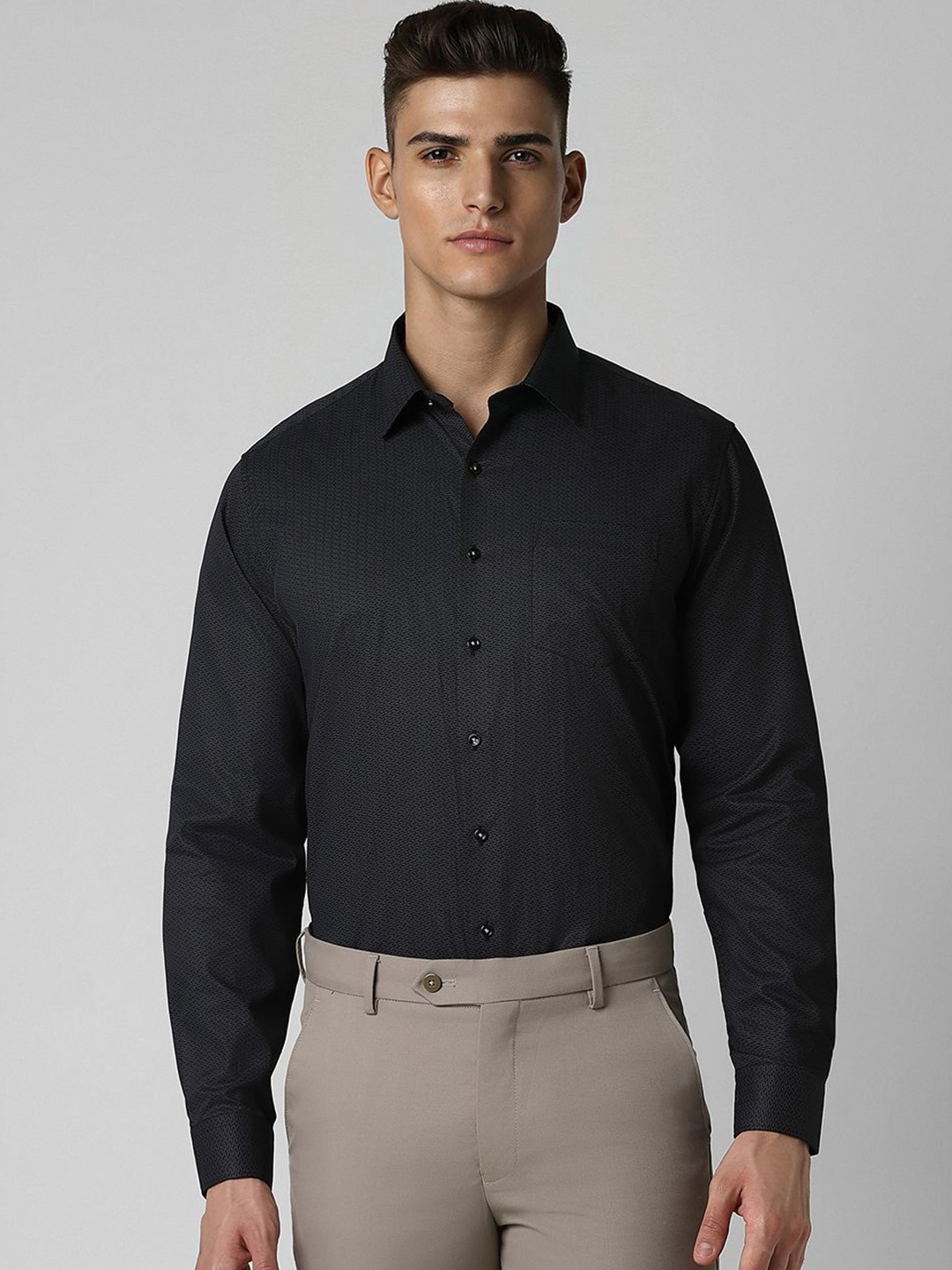 

Van Heusen Men Micro Ditsy Printed Spread Collar Textured Formal Shirt, Black