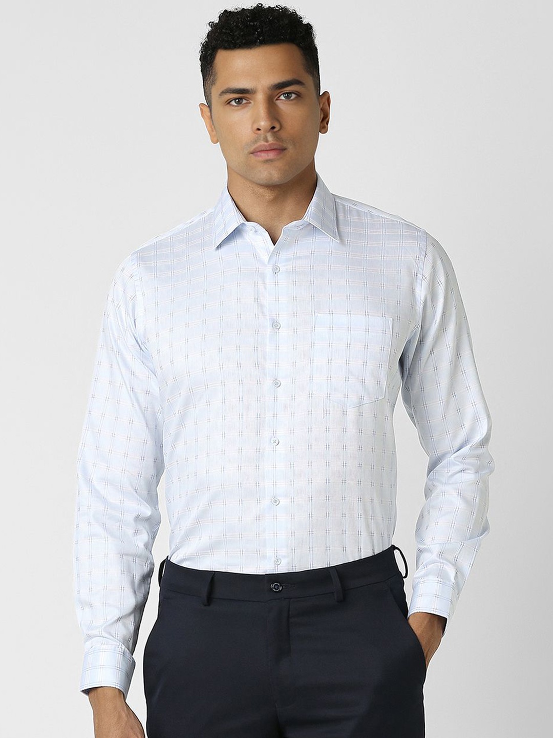 

Van Heusen Men Checked Spread Collar Slim Fit Formal Shirt, Blue