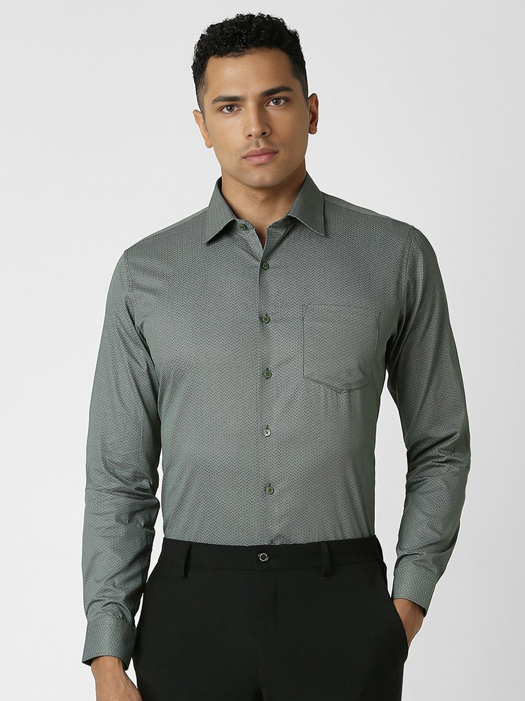 

Van Heusen Men Micro Ditsy Printed Spread Collar Formal Shirt, Grey