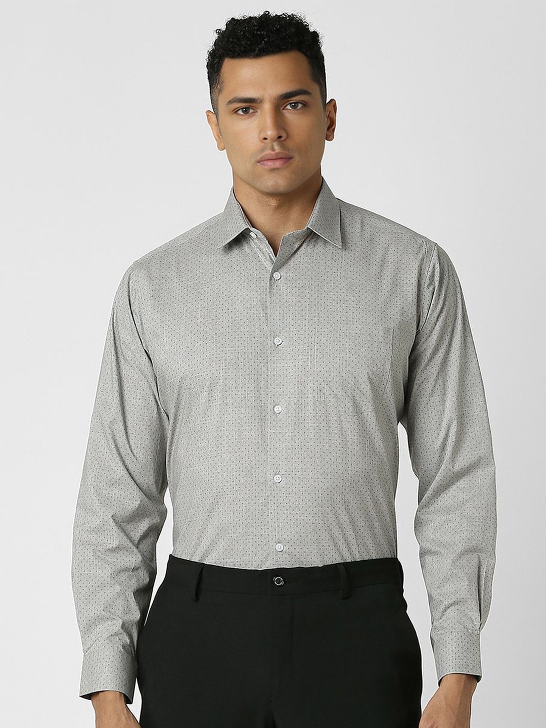 

Van Heusen Men Micro Ditsy Printed Spread Collar Formal Shirt, Grey