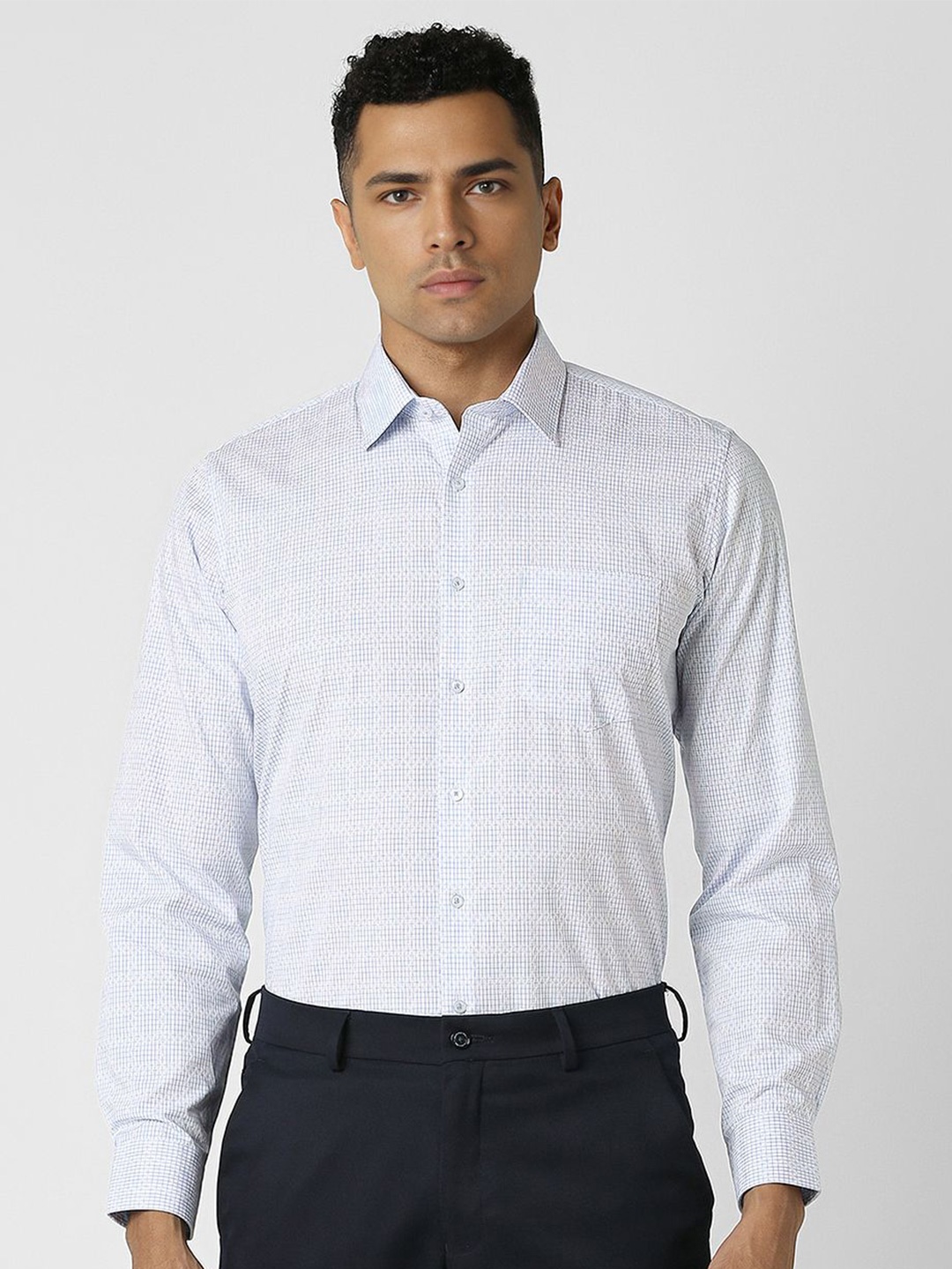 

Van Heusen Men Grid Tattersall Check Slim Fit Checked Formal Shirt, White