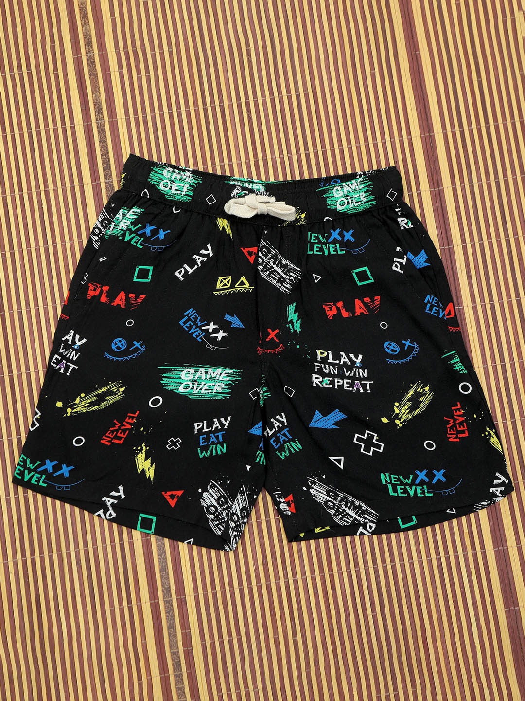 

The Lion and The Fish Boys Striped Printed Shorts, Black
