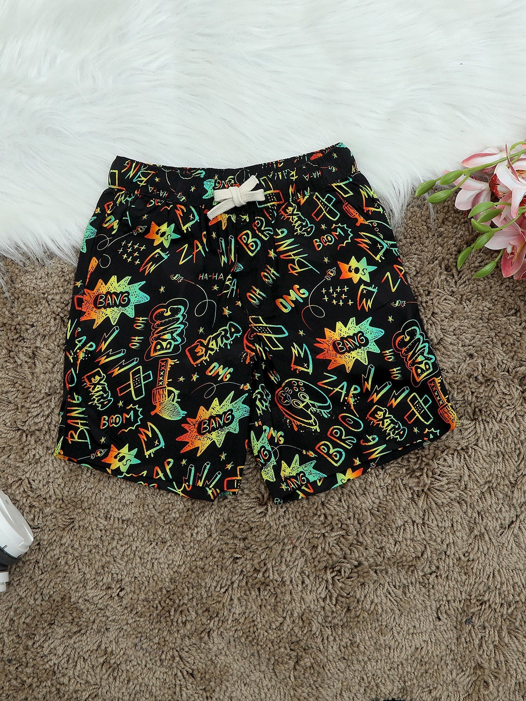 

The Lion and The Fish Boys Floral Printed Shorts, Black