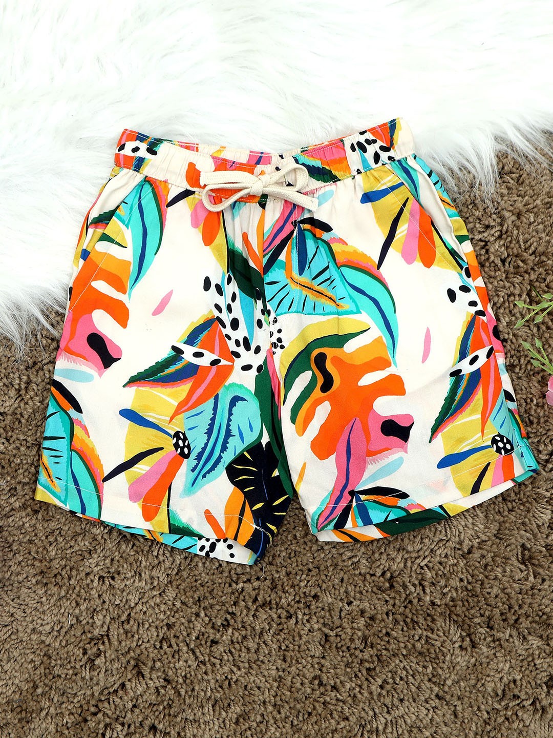 

The Lion and The Fish Boys Relaxed Fit Floral Printed Shorts, White
