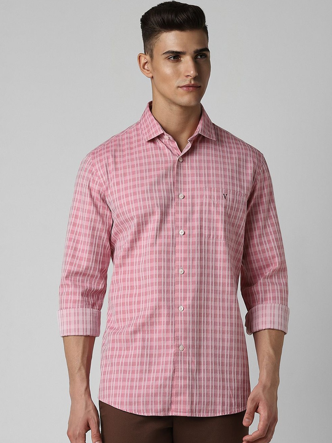 

Van Heusen Sport Men Checked Spread Collar Slim Fit Casual Shirt, Pink