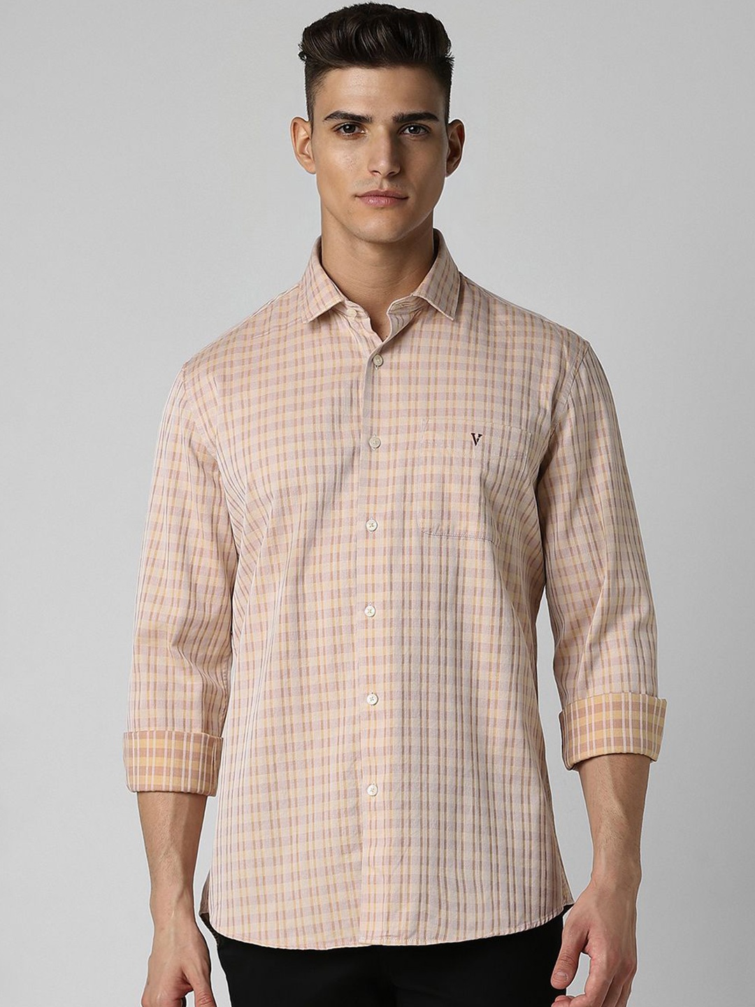 

Van Heusen Sport Men Checked Spread Collar Slim Fit Casual Shirt, Beige