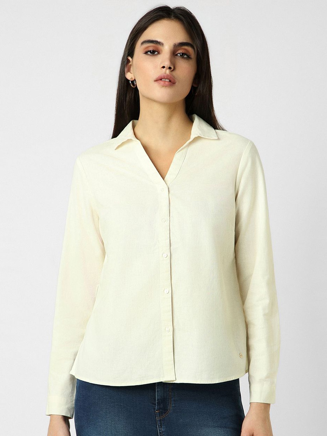 

Van Heusen Woman Spread Collar Solid Casual Shirt, Yellow