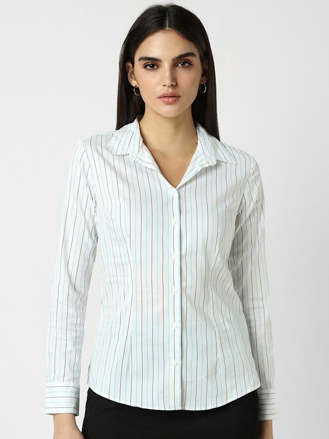 

Van Heusen Woman Spread Collar Striped Formal Shirt, White