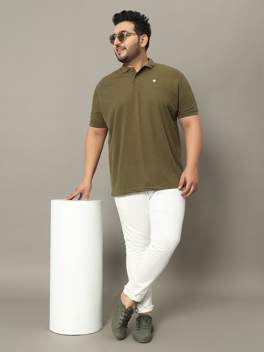 

OGEN Men Solid Polo Collar Plus Size T-shirt, Olive
