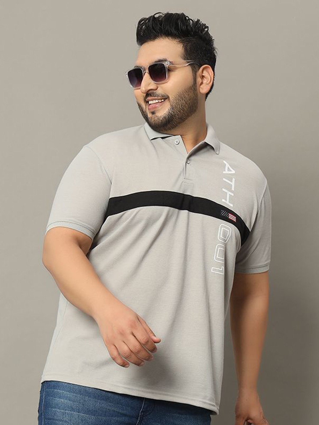 

OGEN Men Solid Polo Collar Plus Size T-shirt, Grey
