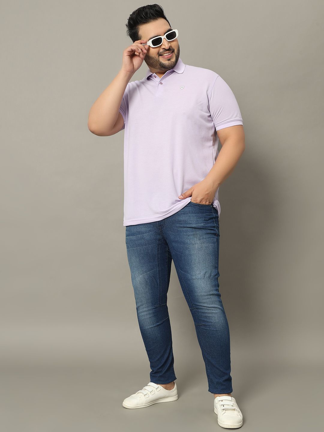 

OGEN Men Solid Polo Collar Plus Size T-shirt, Lavender