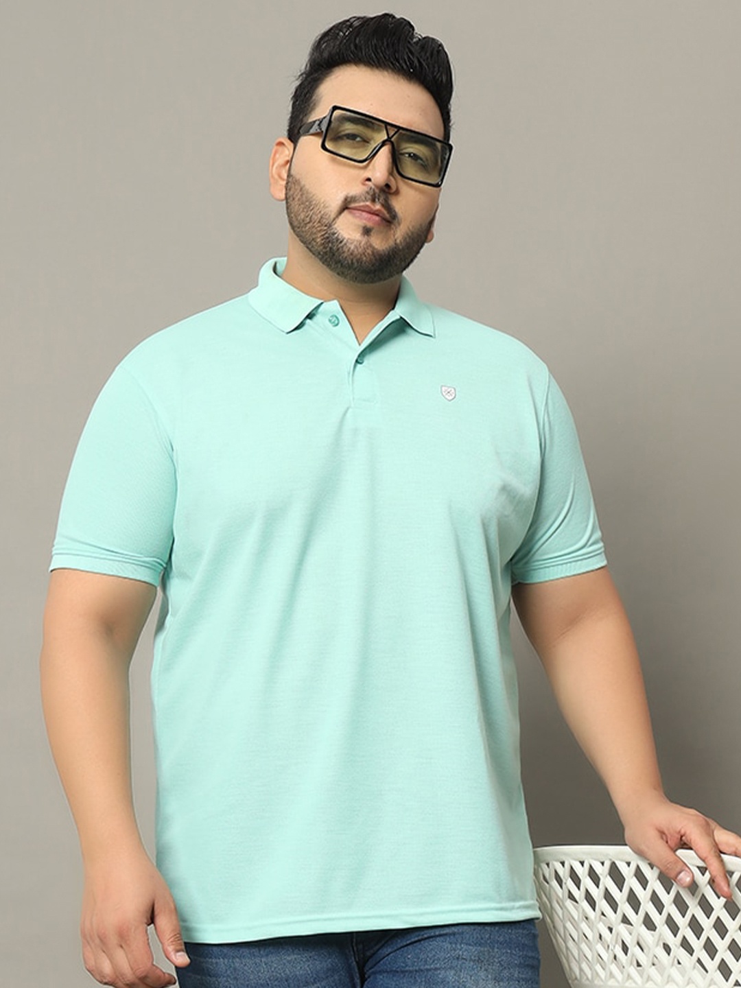 

OGEN Men Solid Polo Collar Plus Size T-shirt, Turquoise blue