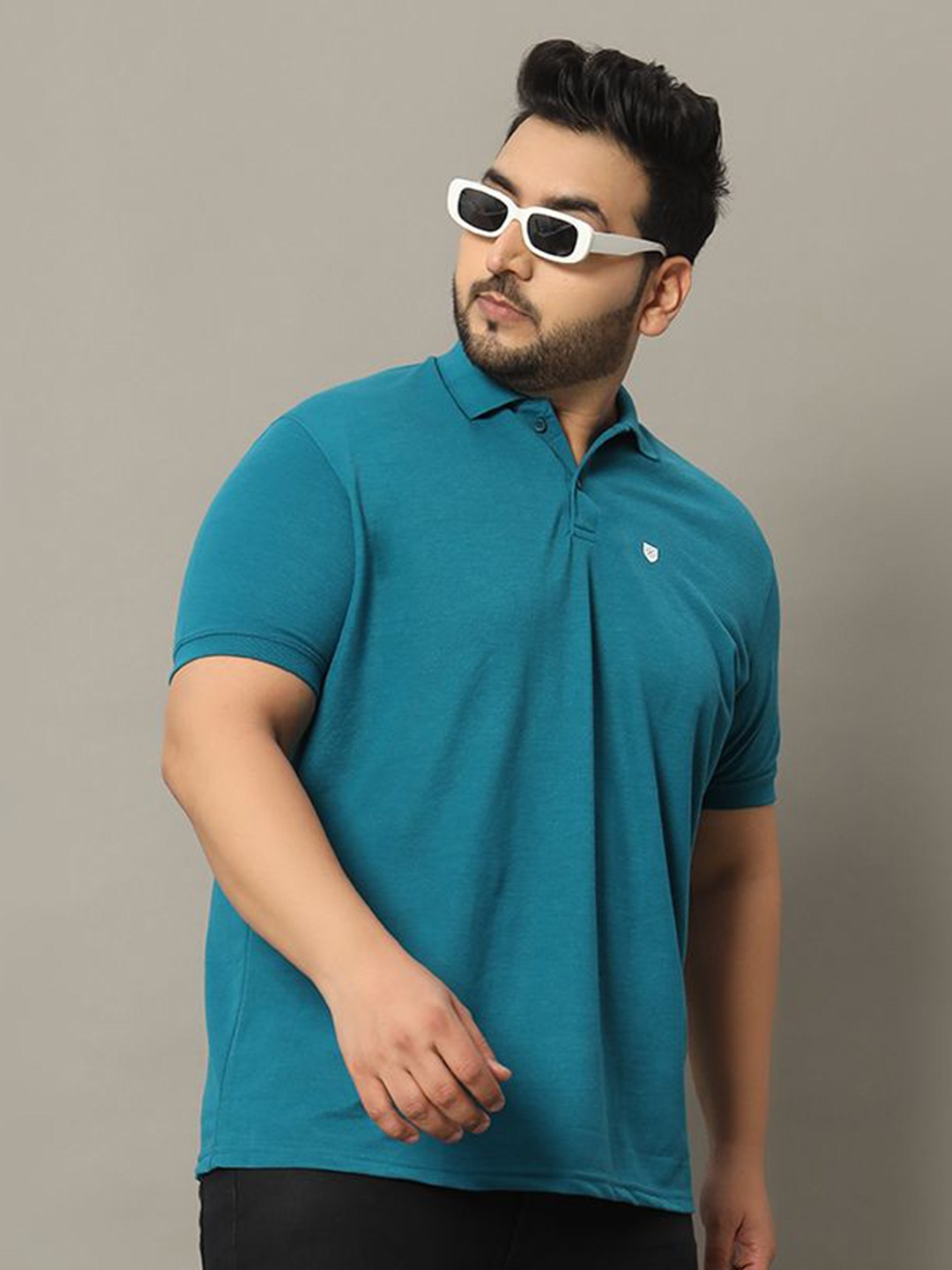 

OGEN Men Solid Polo Collar Plus Size T-shirt, Teal