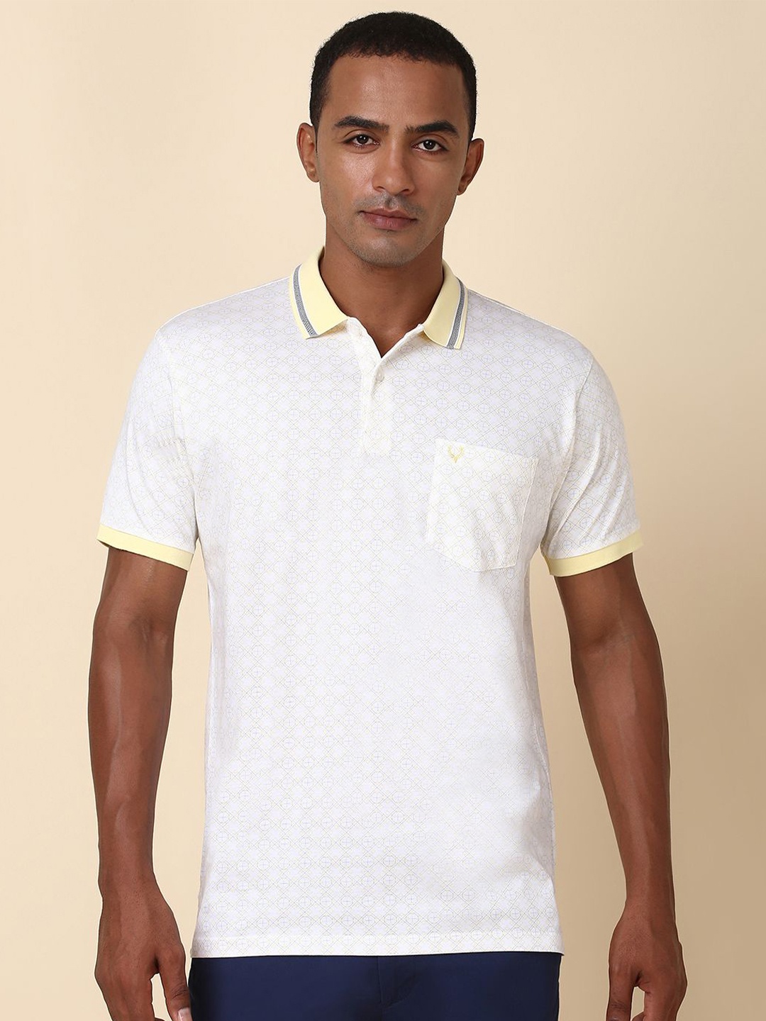 

Allen Solly Men Abstract Printed Polo Collar Cotton T-shirt, White