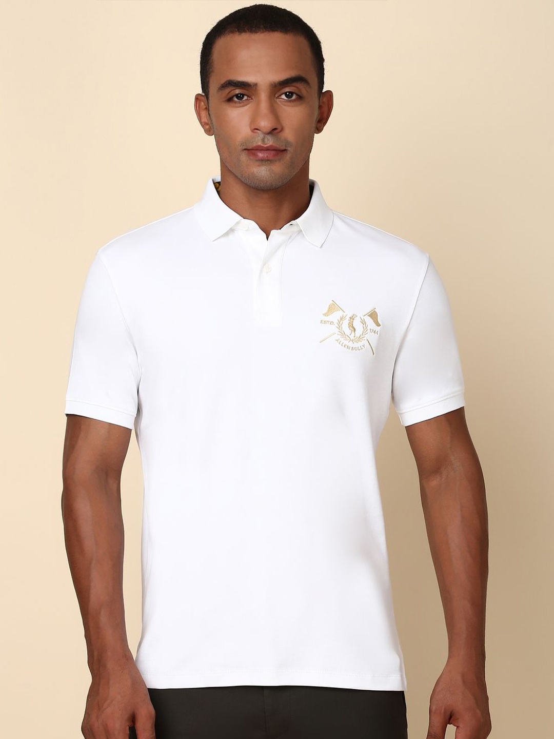 

Allen Solly Men Embroidered Polo Collar Pure Cotton T-shirt, White