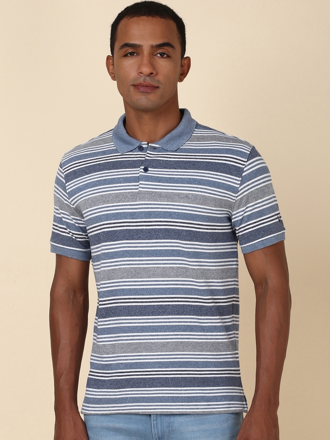 

Allen Solly Men Striped Polo Collar T-shirt, Blue