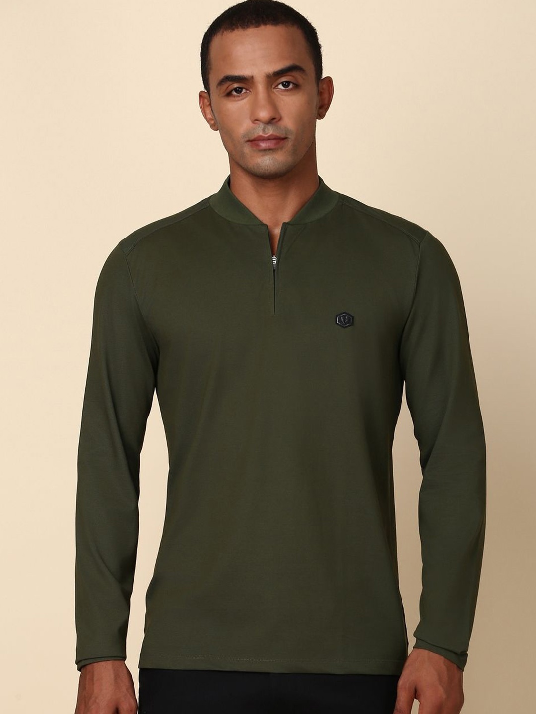 

Allen Solly Men High Neck Collar Solid T-shirt, Olive