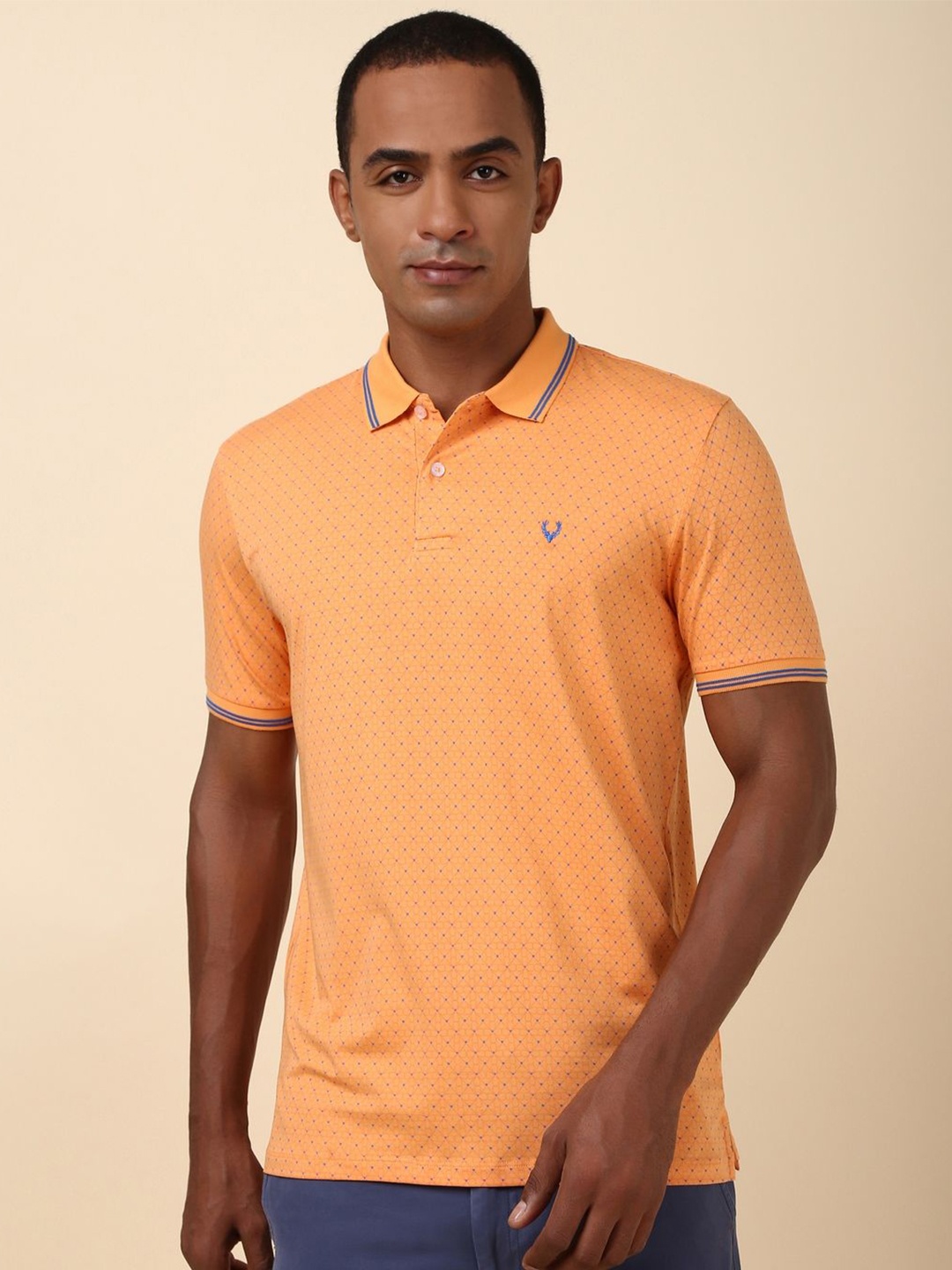 

Allen Solly Men Geometric Printed Polo Collar Cotton T-shirt, Orange