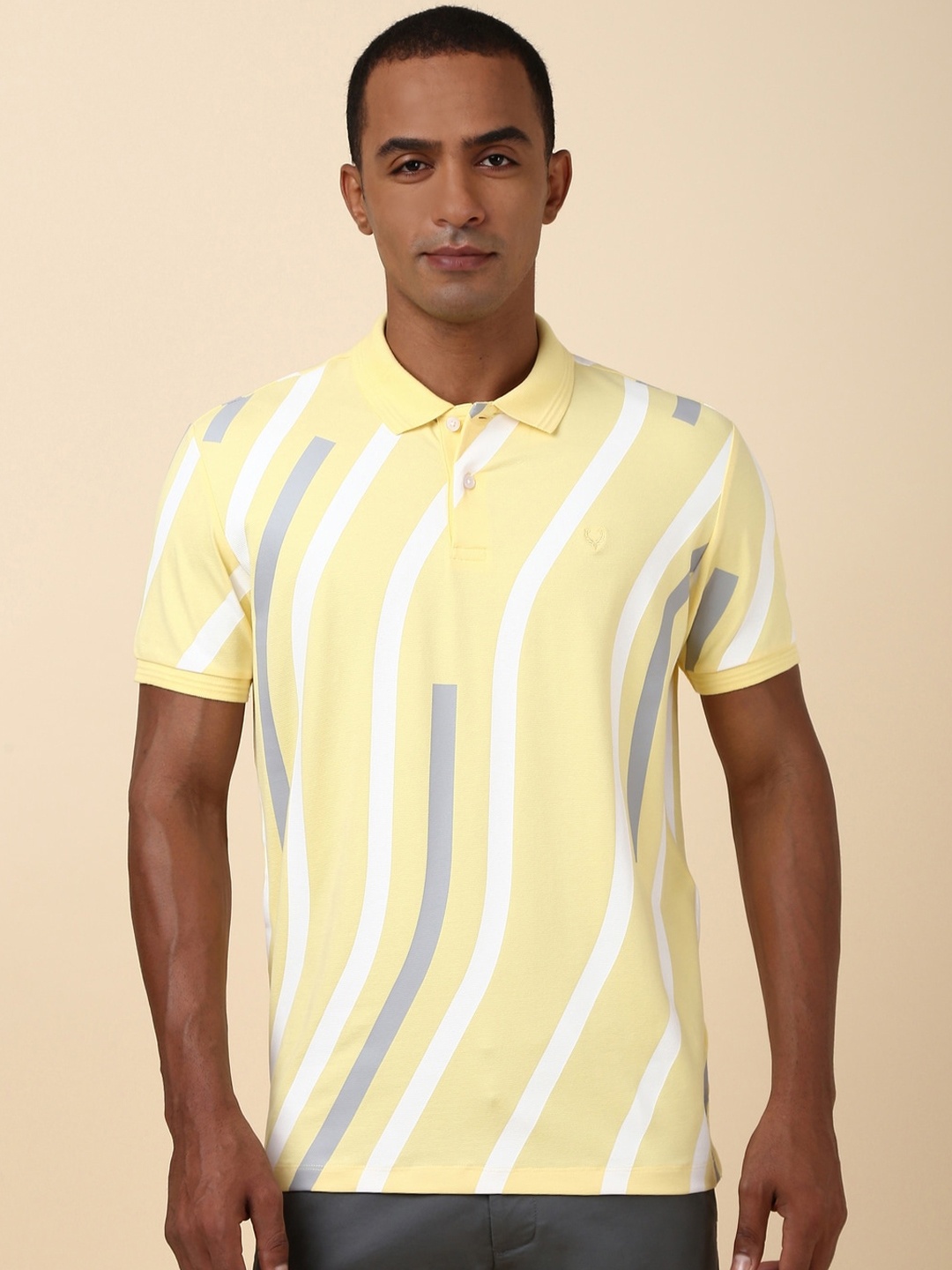 

Allen Solly Men Abstract Printed Polo Collar Cotton T-shirt, Yellow
