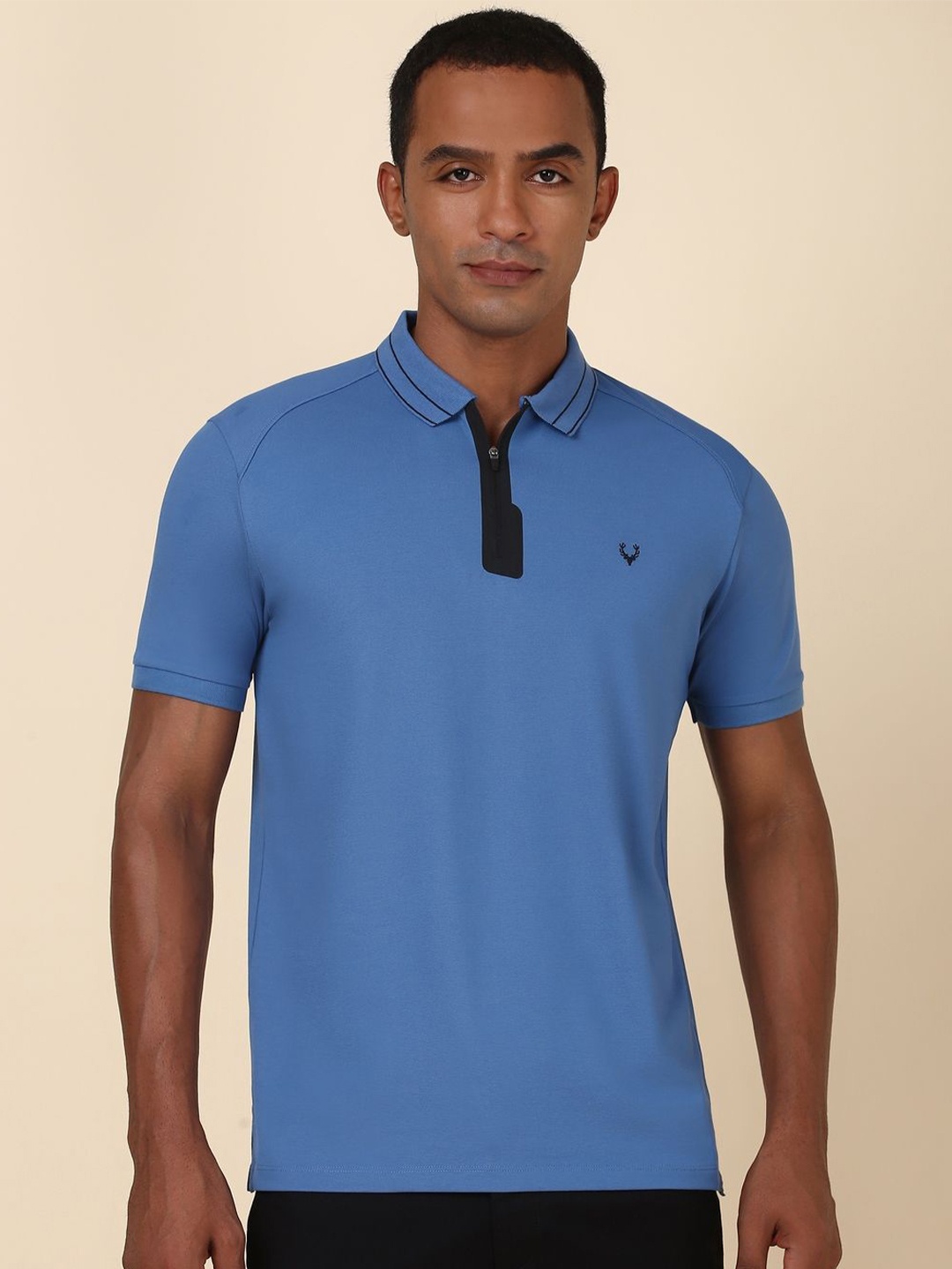 

Allen Solly Men Solid Polo Collar Cotton T-shirt, Blue