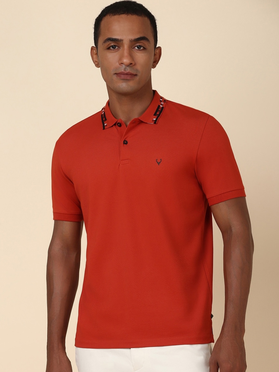 

Allen Solly Men Polo Collar Solid Cotton T-shirt, Red