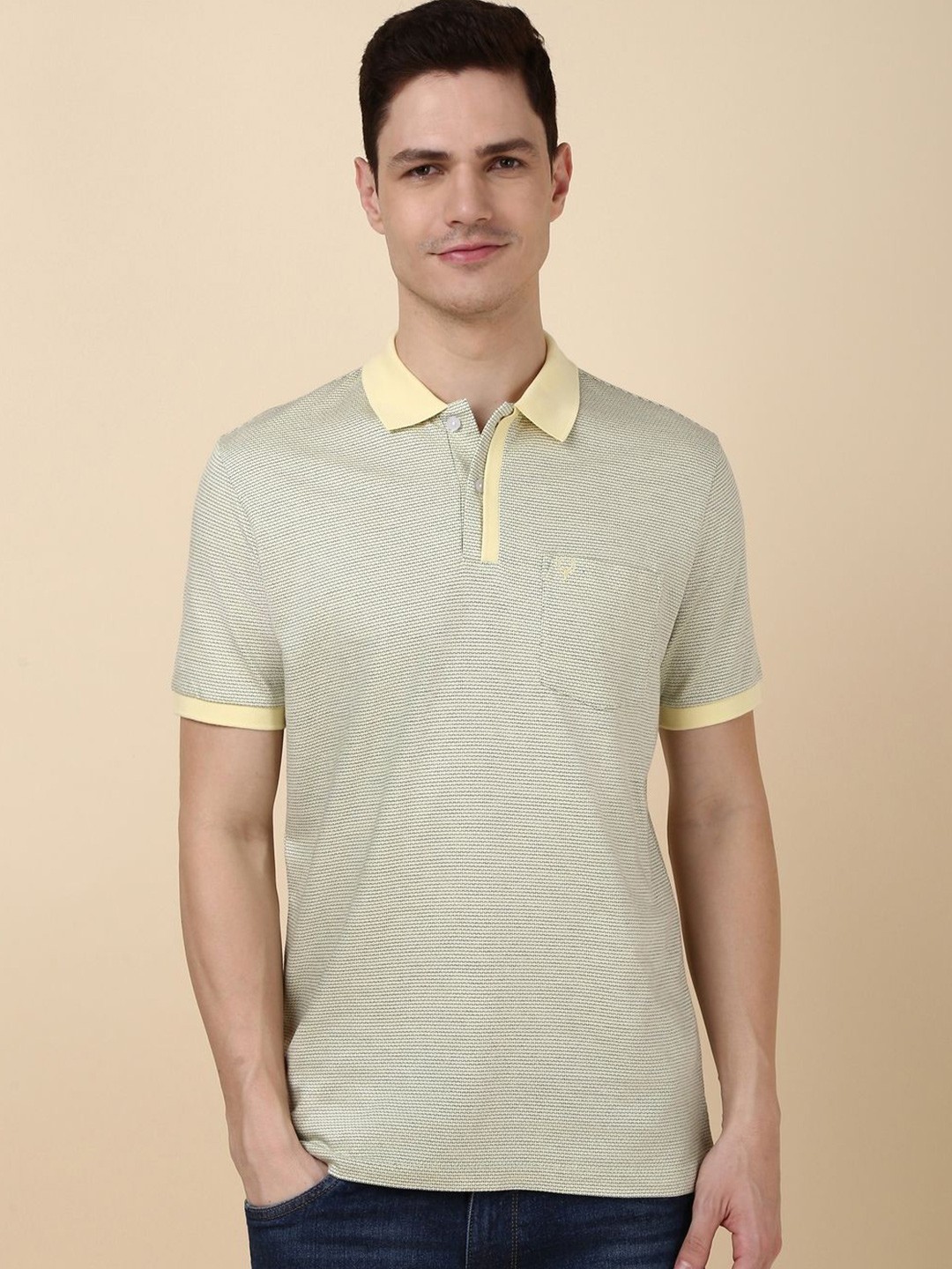 

Allen Solly Men Abstract Printed Polo Collar Cotton T-shirt, Grey