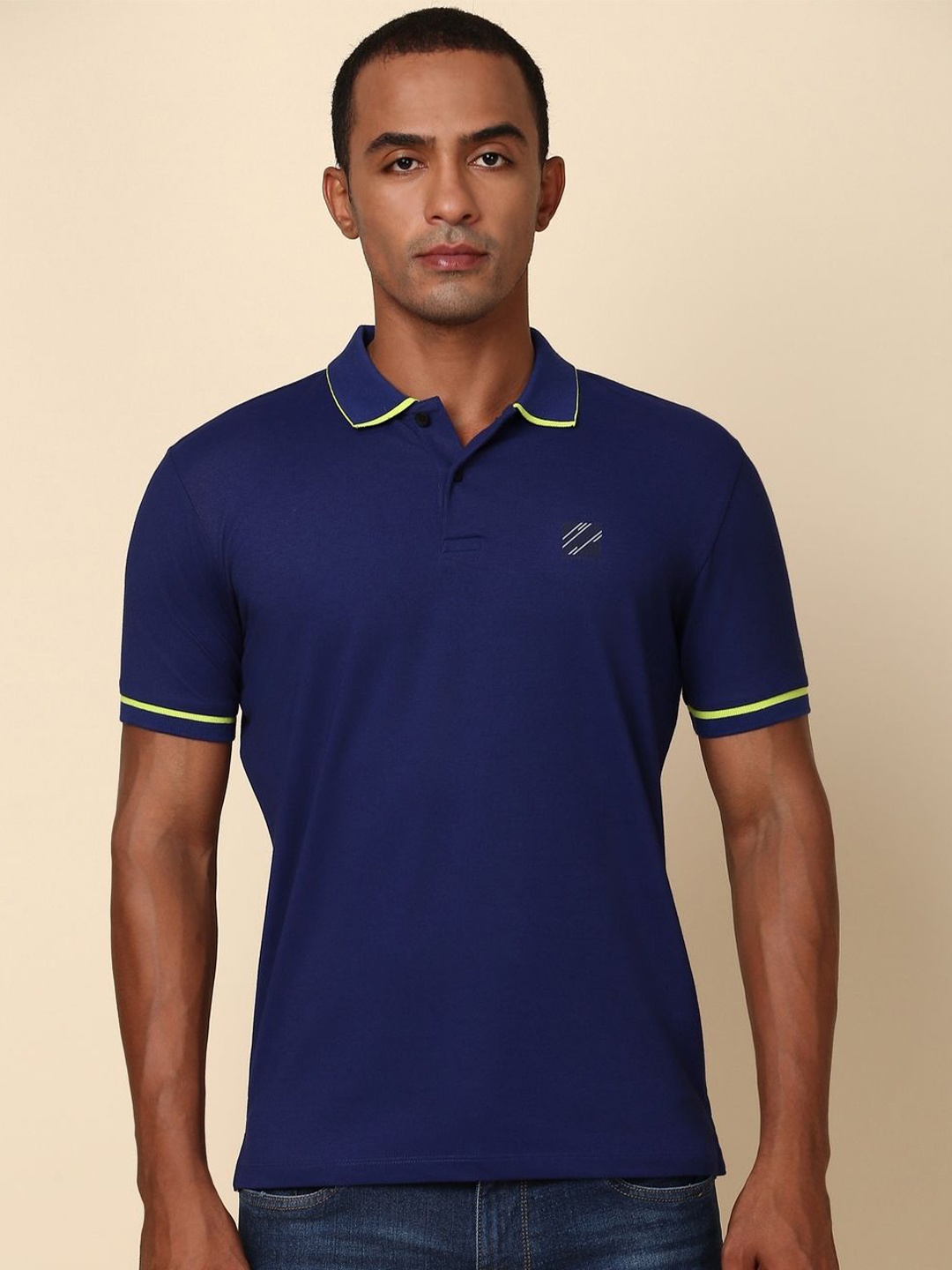 

Allen Solly Men Polo Collar Solid Pure Cotton T-shirt, Navy blue