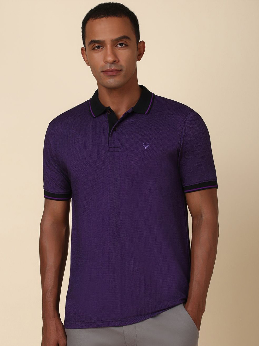 

Allen Solly Men Solid Polo Collar Cotton T-shirt, Purple