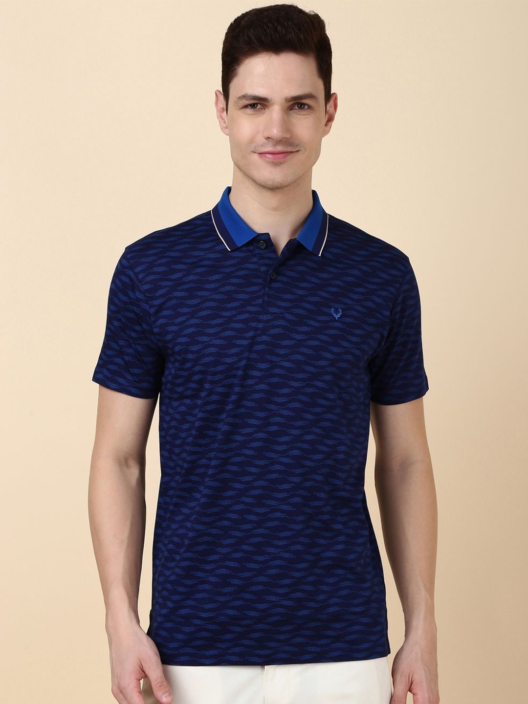 

Allen Solly Men Abstract Printed Polo Collar Cotton T-shirt, Navy blue