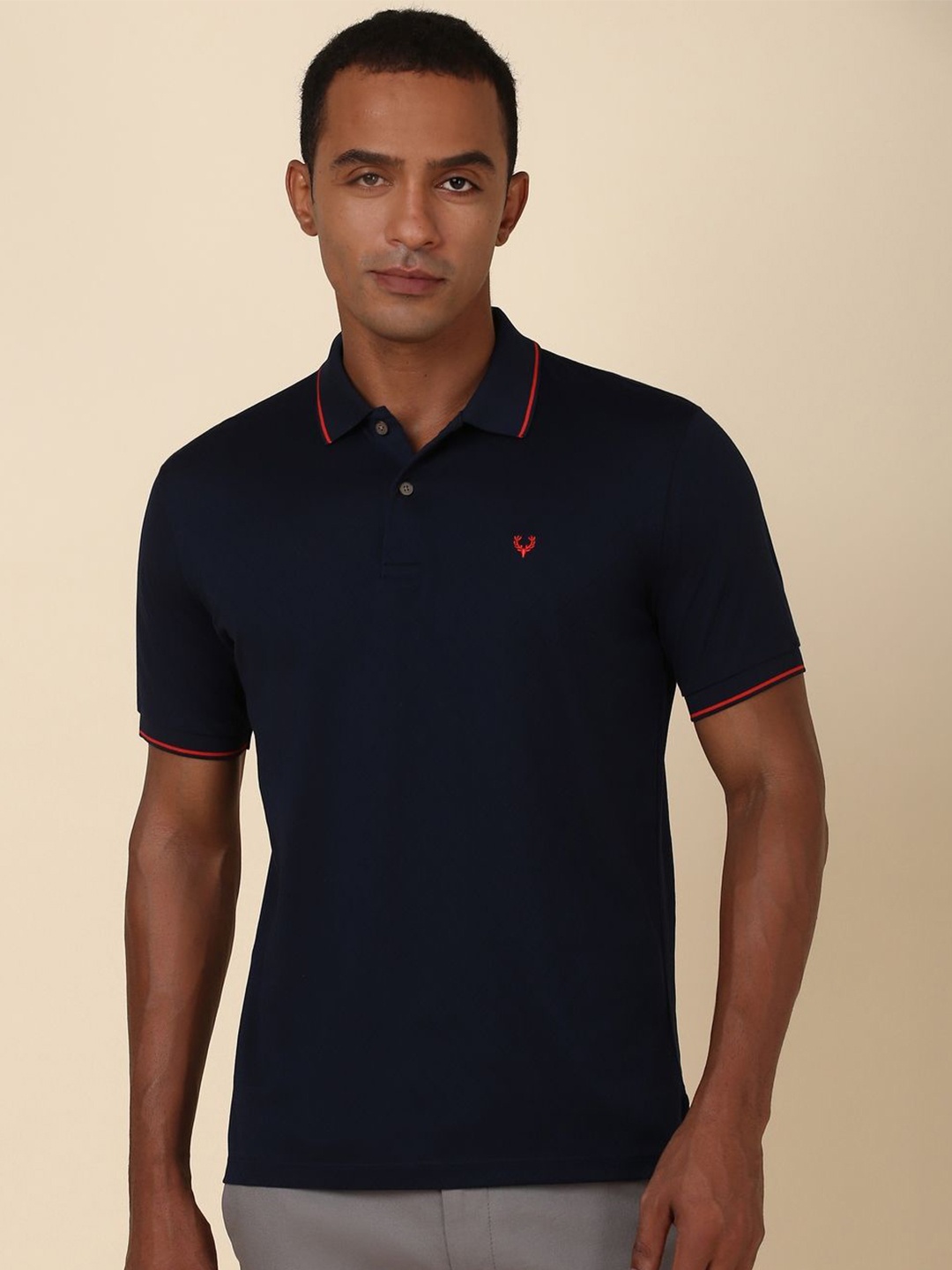 

Allen Solly Men Polo Collar Solid Cotton T-shirt, Navy blue