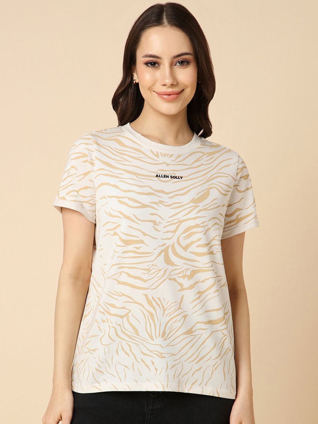 

Allen Solly Woman Women Abstract Printed Round Neck T-shirt, Cream