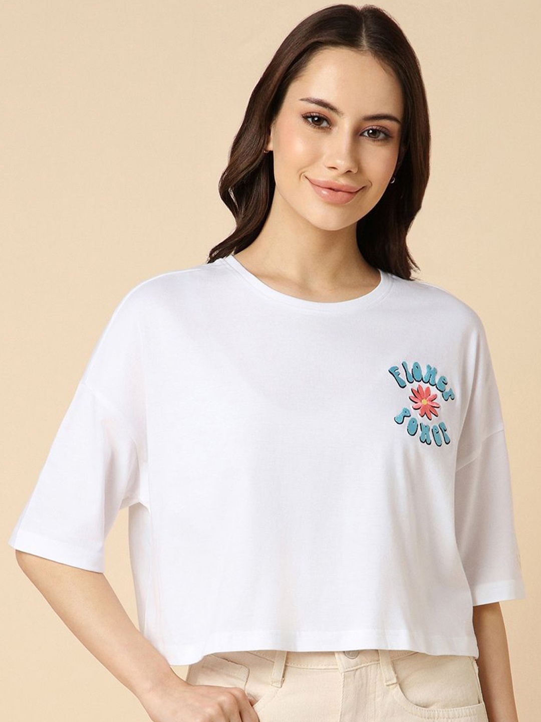 

Allen Solly Woman Typography Printed Round Neck T-shirt, White