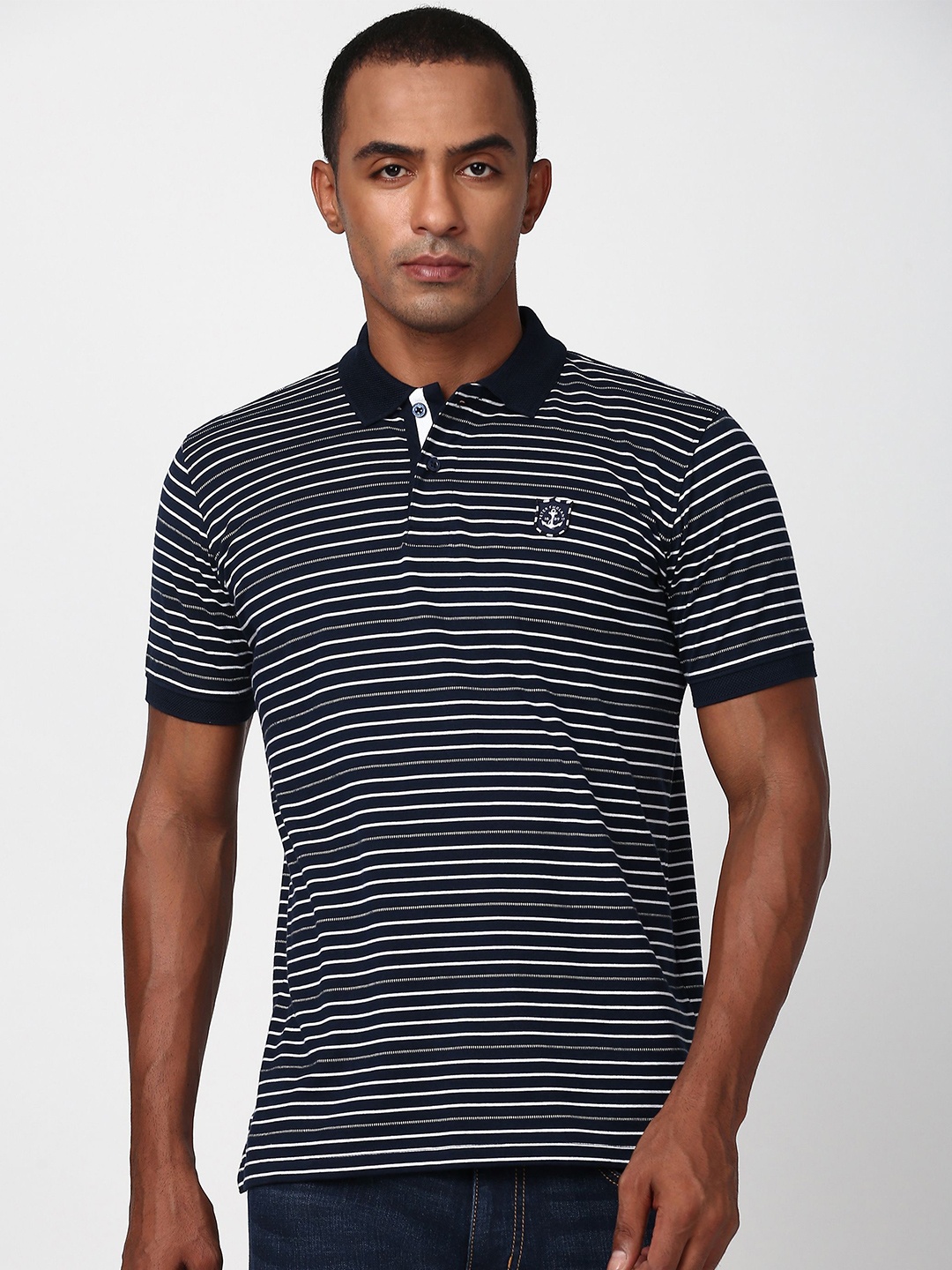 

Peter England Men Striped Polo Collar T-shirt, Black