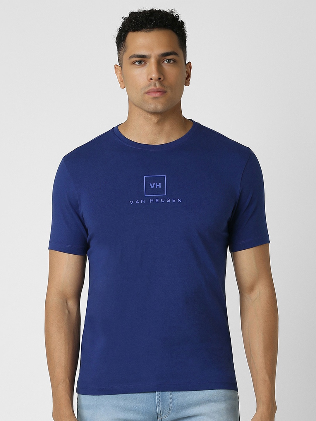 

V Dot Men Typography Printed Round Neck Slim Fit T-shirt, Blue