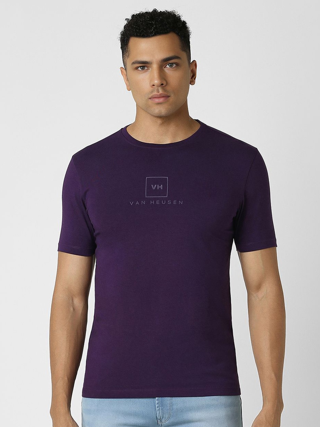 

V Dot Men Typography Printed Round Neck Slim Fit T-shirt, Purple