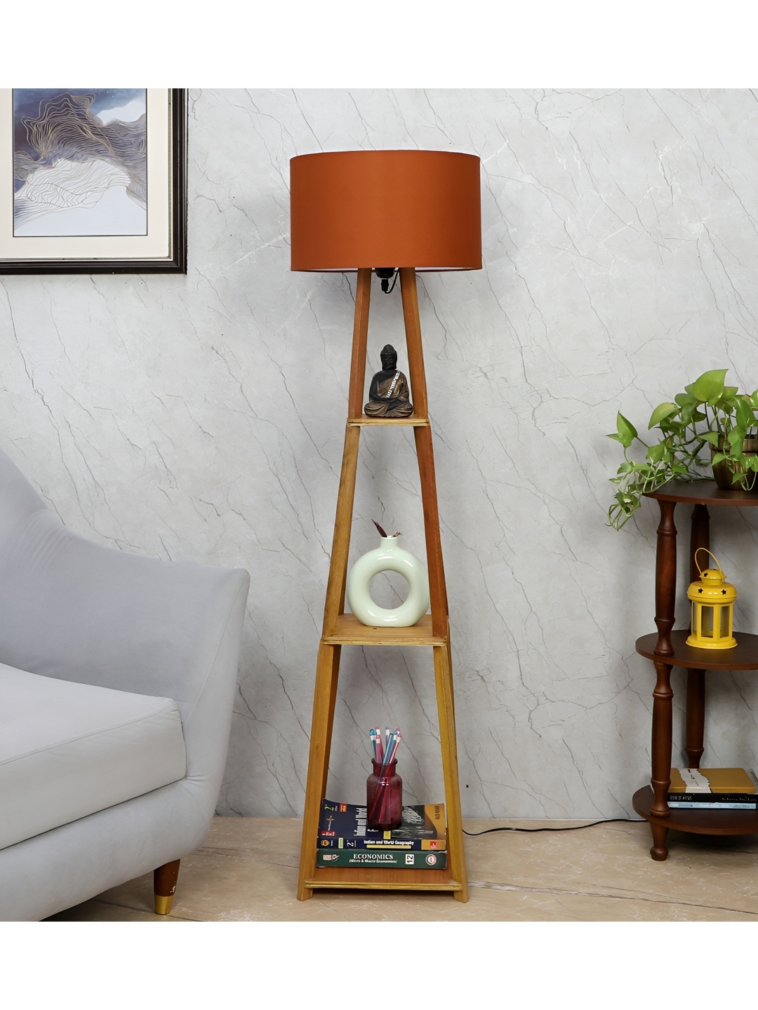 

TU CASA Brown Wooden Cylindrical Shaped Floor Lamp