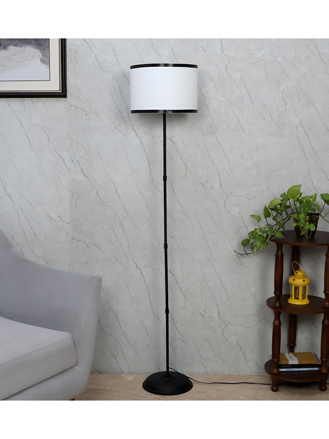 

TU CASA Black & Off White Cylindrical Shaped Floor Lamp