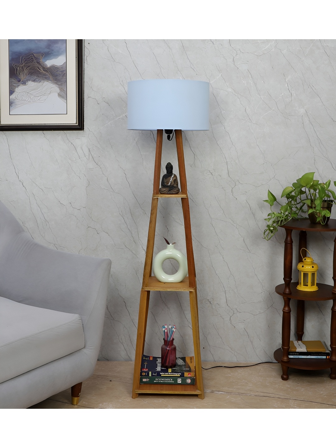 

TU CASA Blue & Brown Wooden Cylindrical Shaped Floor Lamp